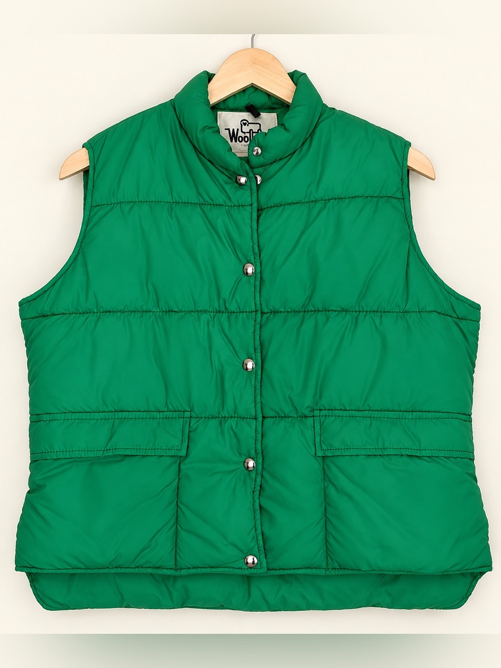 Woolrich Women's Green Quilted Puffer Vest Snap Front Size XL Vintage Outdoor